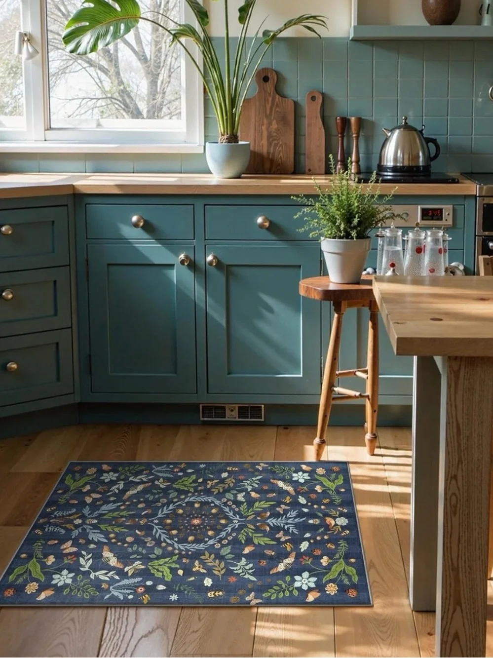 🆕 Navy Boho Insect Botanical Floral & Butterfly Entry Way Area Rug 2’x3’